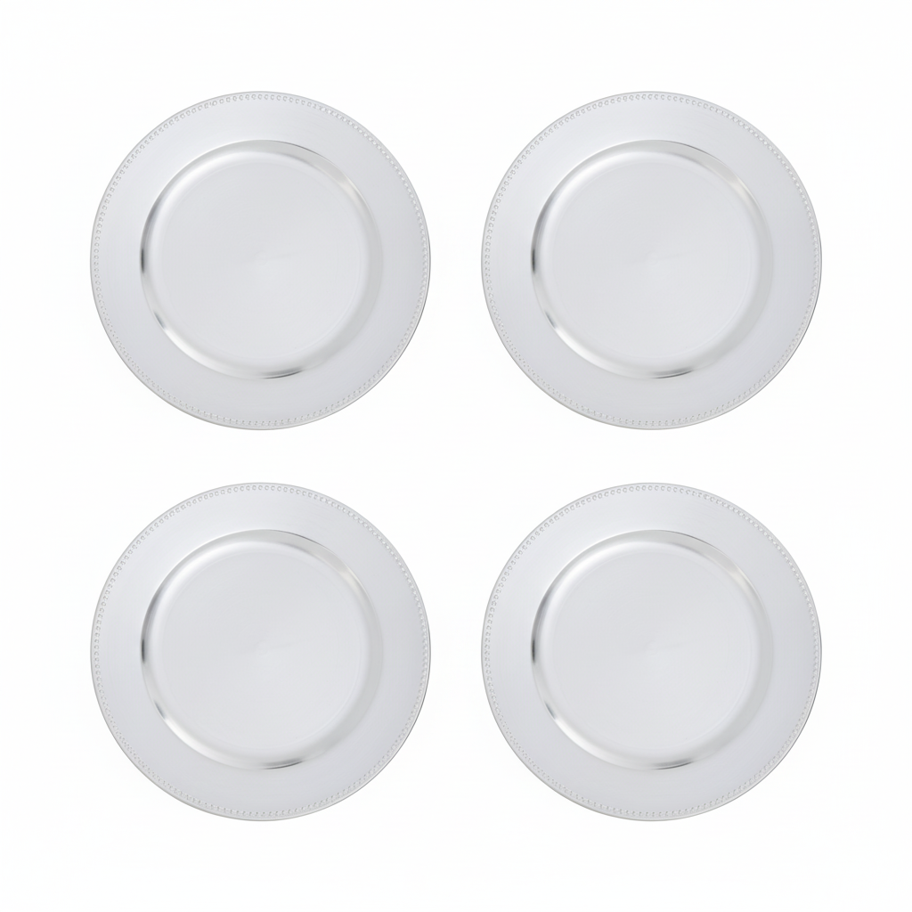 Set of Four 33cm Dia Silver Finish Dotted Charger Plates