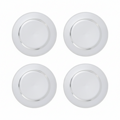 Set of Four 33cm Dia Silver Finish Dotted Charger Plates