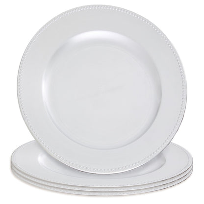 Set of Four 33cm Dia Silver Finish Dotted Charger Plates