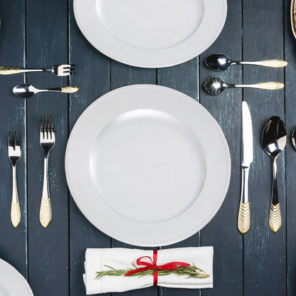 Set of Four 33cm Dia Silver Finish Dotted Charger Plates