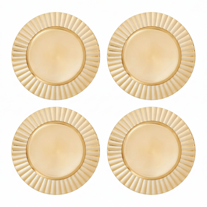 Set of Four 33cm Dia Gold Finish Wave Rim Charger Plates