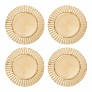 Set of Four 33cm Dia Gold Finish Wave Rim Charger Plates