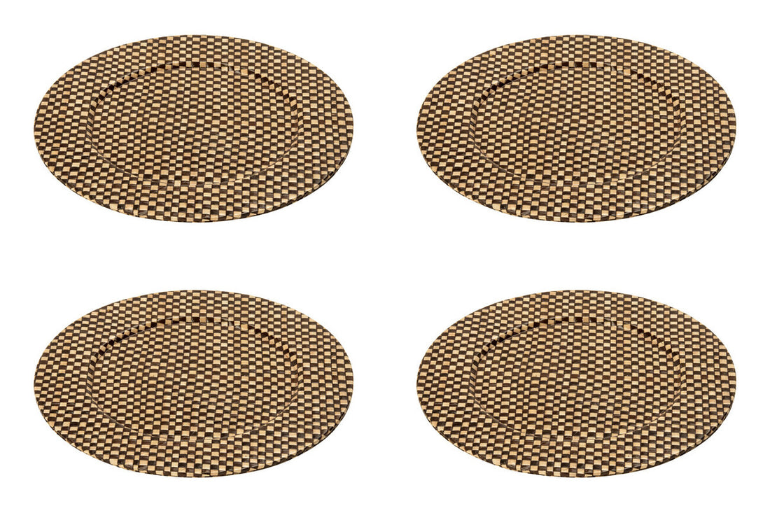 Set of Four 33cm Dia Pandanus Black and Natural Charger Plates