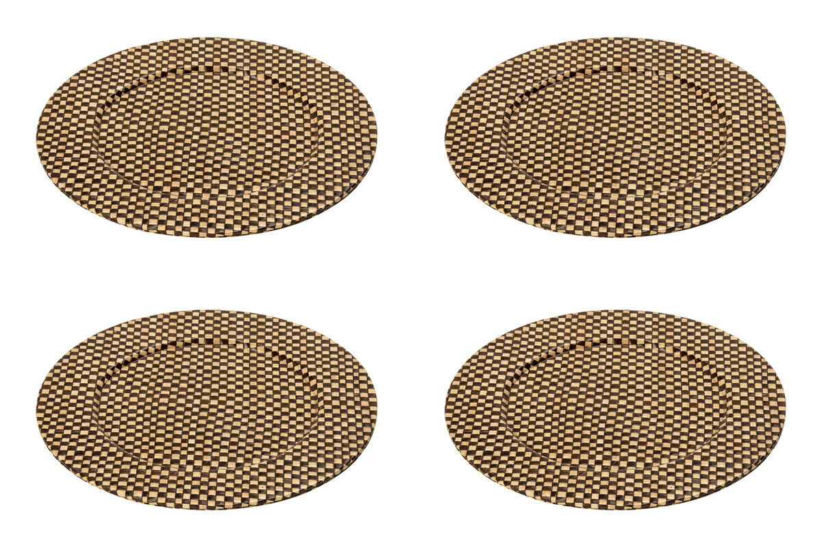 Set of Four 33cm Dia Pandanus Black and Natural Charger Plates