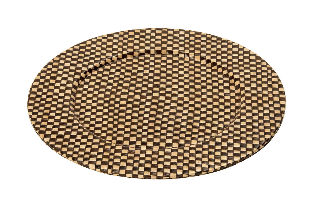Set of Four 33cm Dia Pandanus Black and Natural Charger Plates