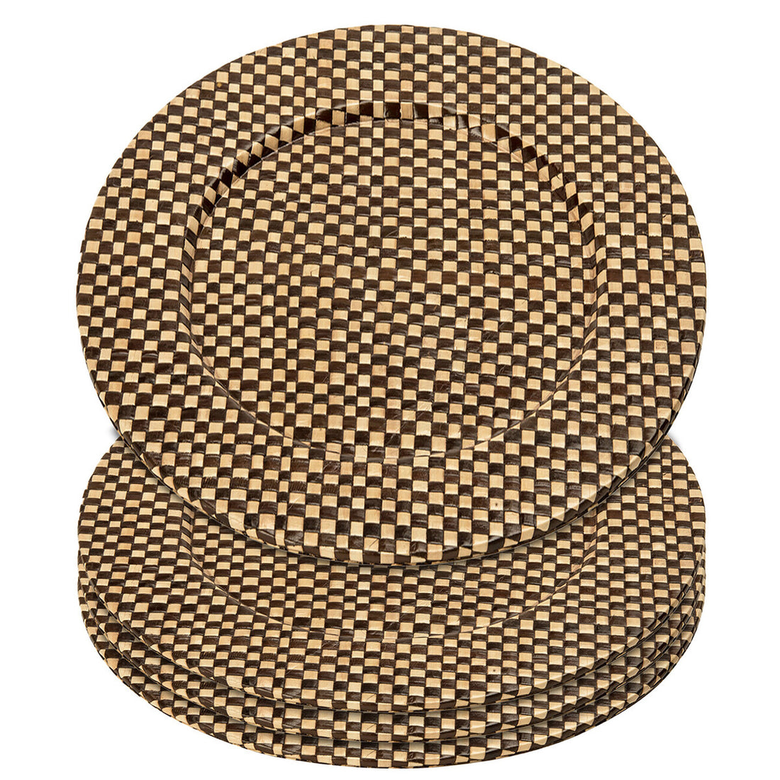 Set of Four 33cm Dia Pandanus Black and Natural Charger Plates - Image 6