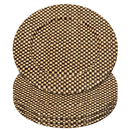 Set of Four 33cm Dia Pandanus Black and Natural Charger Plates