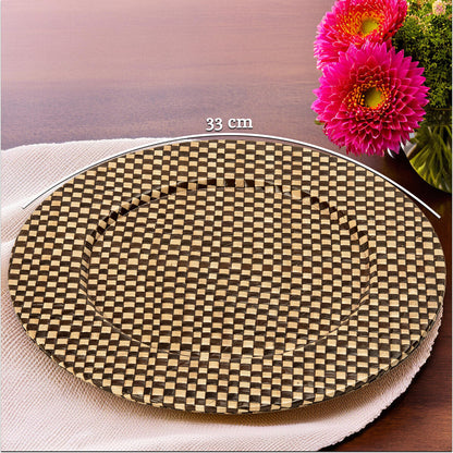 Set of Four 33cm Dia Pandanus Black and Natural Charger Plates