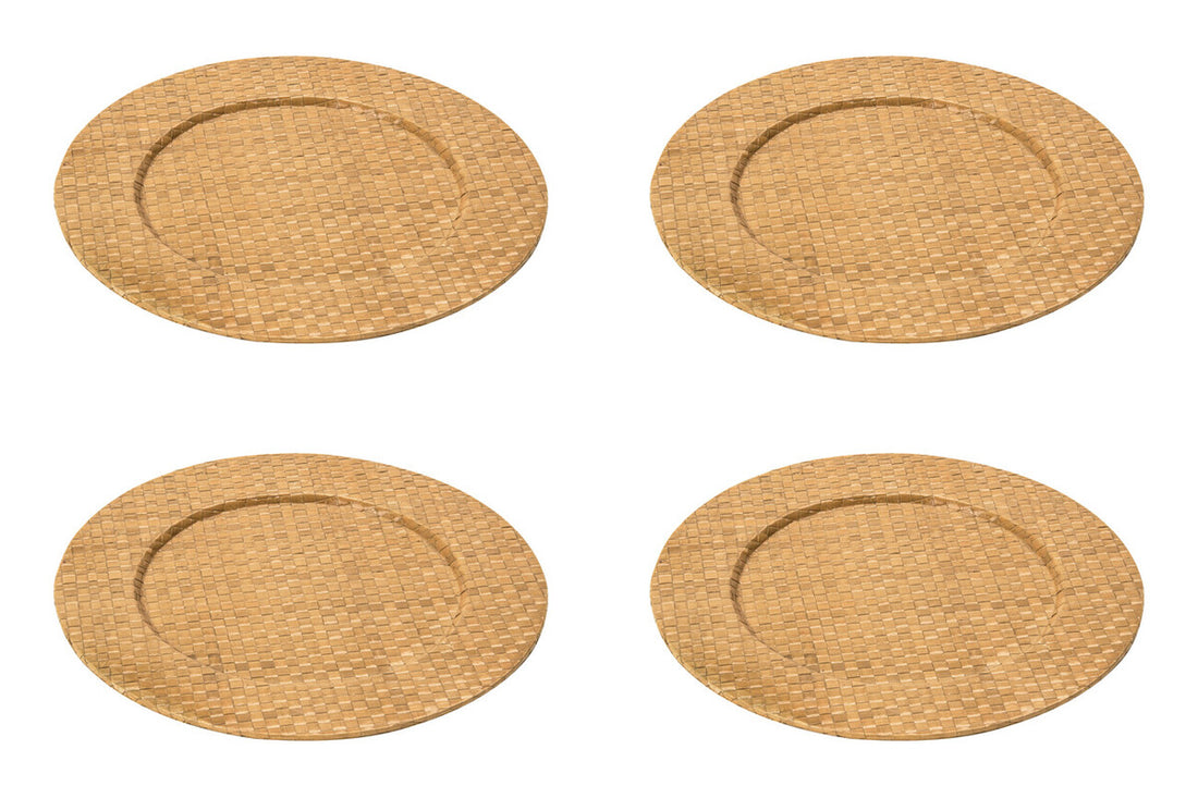 Set of Four 33cm Dia Pandanus Natural Charger Plates