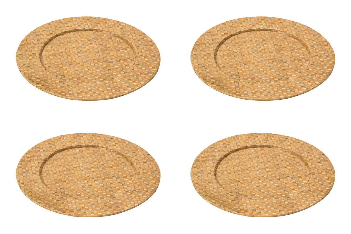 Set of Four 33cm Dia Pandanus Natural Charger Plates