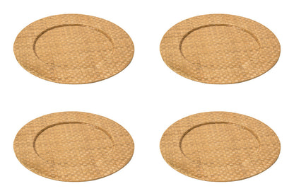 Set of Four 33cm Dia Pandanus Natural Charger Plates