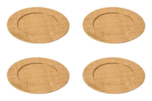 Set of Four 33cm Dia Pandanus Natural Charger Plates