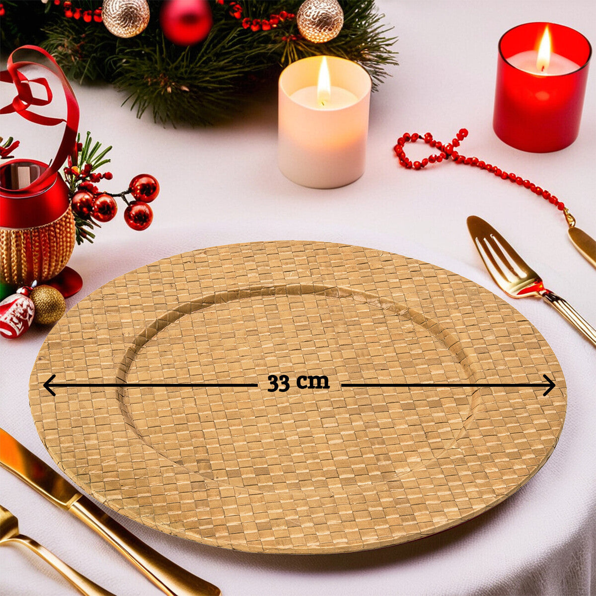 Set of Four 33cm Dia Pandanus Natural Charger Plates