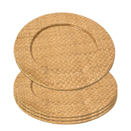 Set of Four 33cm Dia Pandanus Natural Charger Plates