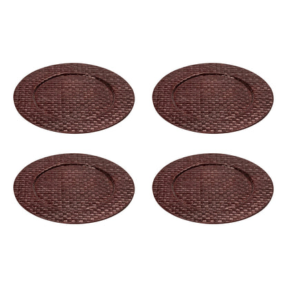 Set of Four 33cm Dia Pandanus Brown Charger Plates