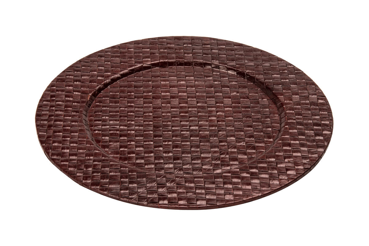 Set Of Four 33cm Dia Pandanus Brown Charger Plates