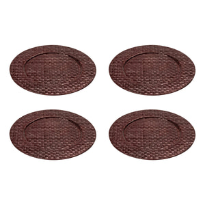 Set of Four 33cm Dia Pandanus Brown Charger Plates