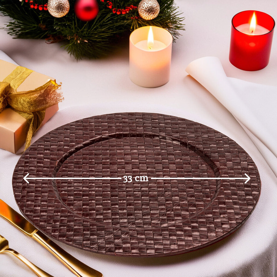 Set Of Four 33cm Dia Pandanus Brown Charger Plates