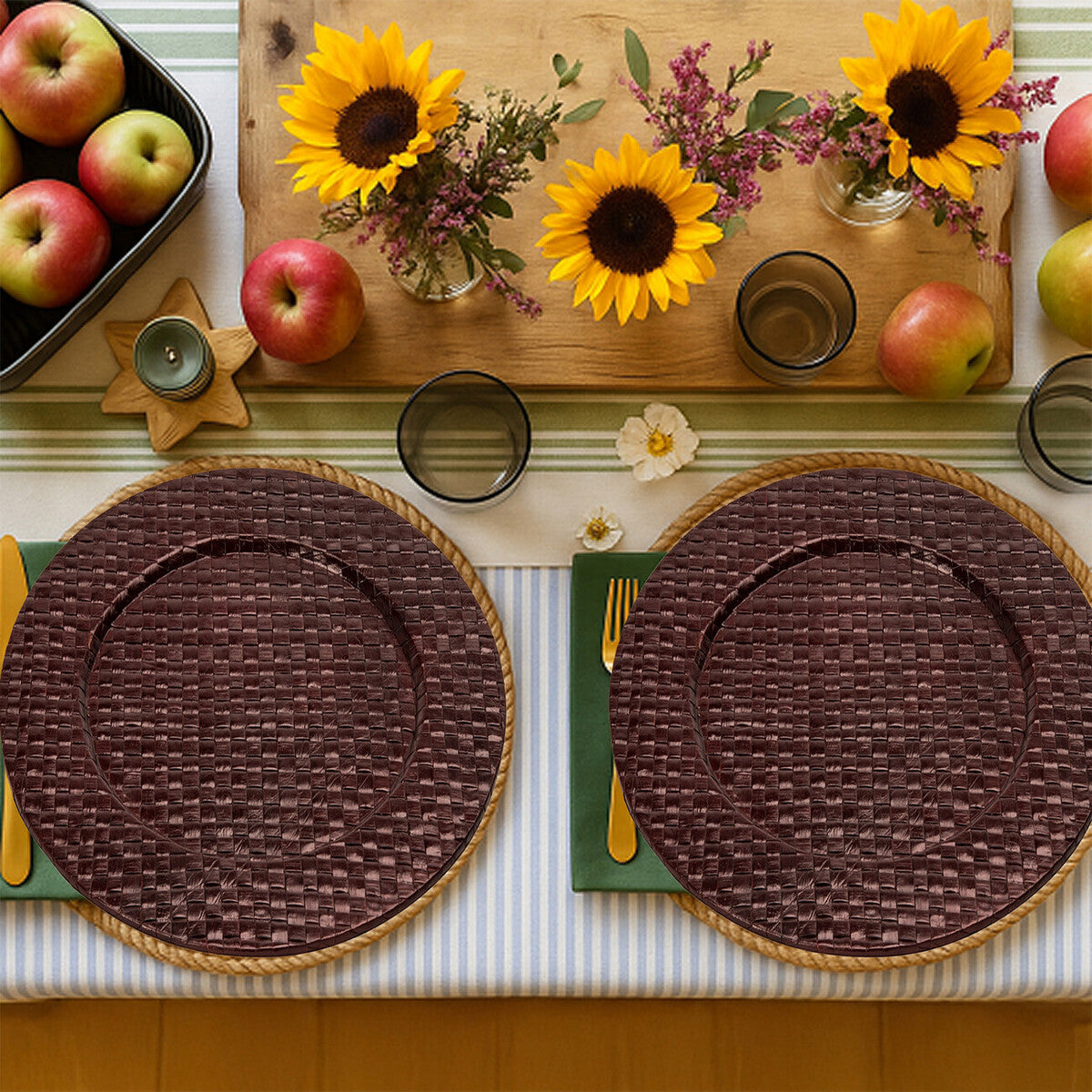Set of Four 33cm Dia Pandanus Brown Charger Plates