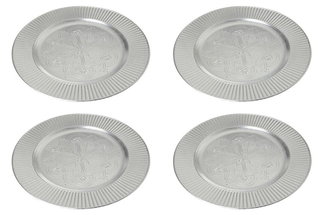 Set of Four 33cm Dia Redbud Silver Charger Plates