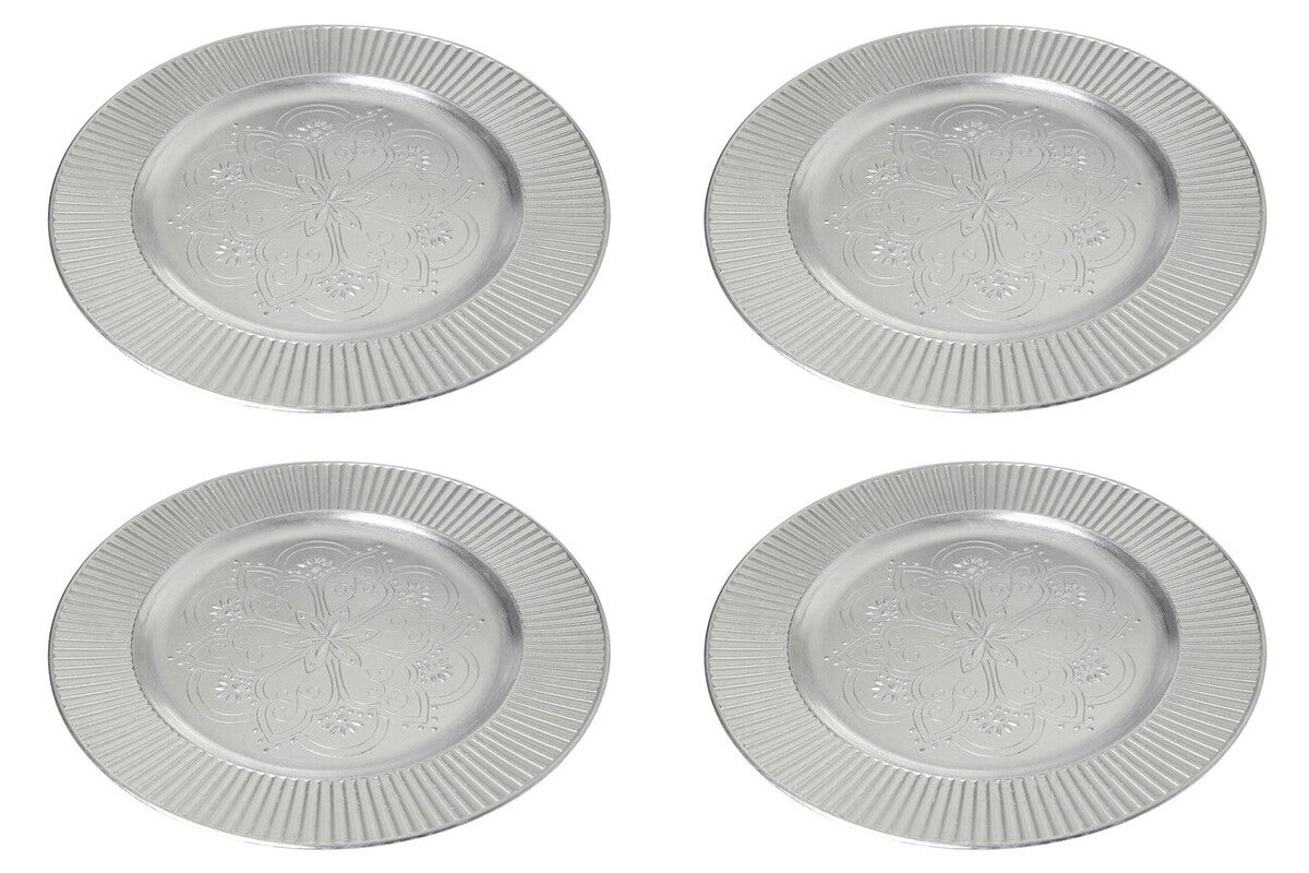 Set of Four 33cm Dia Redbud Silver Charger Plates