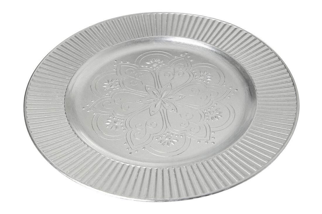 Set of Four 33cm Dia Redbud Silver Charger Plates