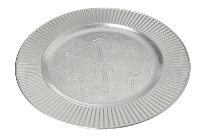 Set of Four 33cm Dia Redbud Silver Charger Plates