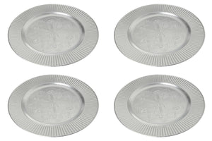 Set of Four 33cm Dia Redbud Silver Charger Plates