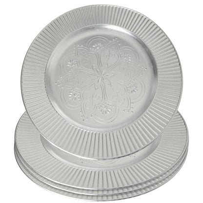 Set of Four 33cm Dia Redbud Silver Charger Plates