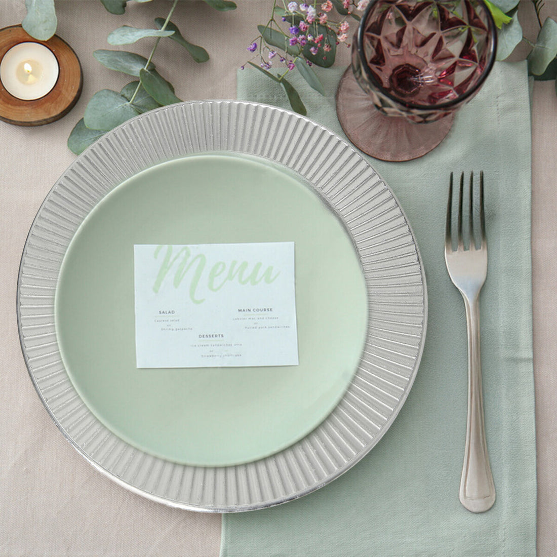 Set of Four 33cm Dia Redbud Silver Charger Plates - Image 3