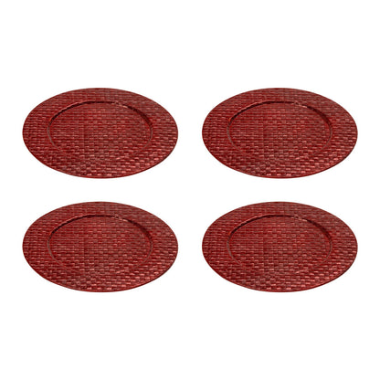 Set of Four 33cm Dia Pandanus Red Charger Plates