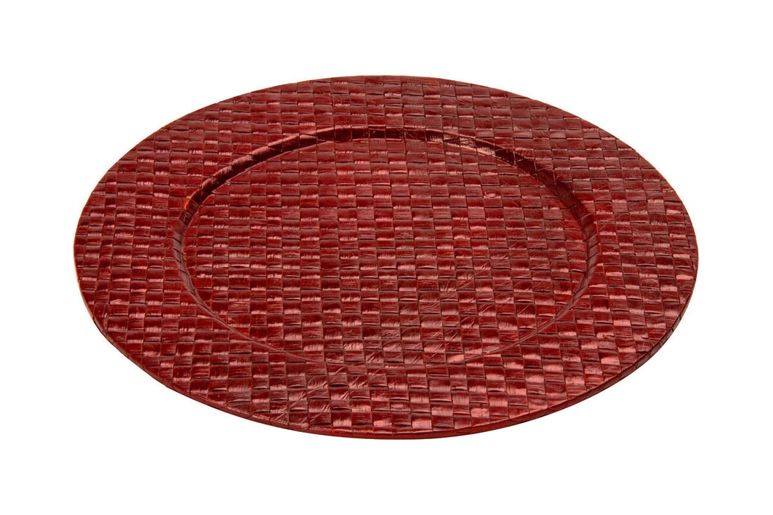 Set of Four 33cm Dia Pandanus Red Charger Plates