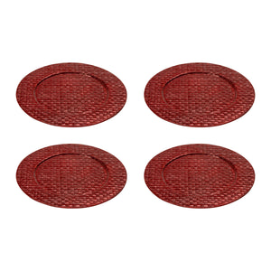 Set of Four 33cm Dia Pandanus Red Charger Plates