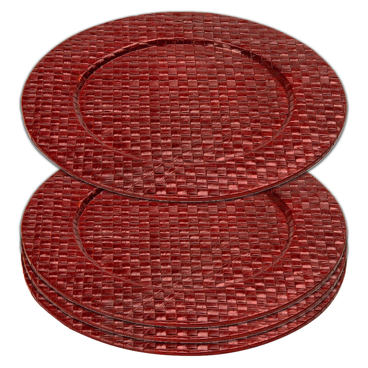 Set of Four 33cm Dia Pandanus Red Charger Plates