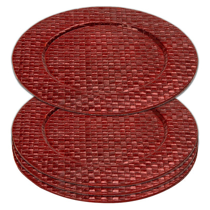 Set of Four 33cm Dia Pandanus Red Charger Plates
