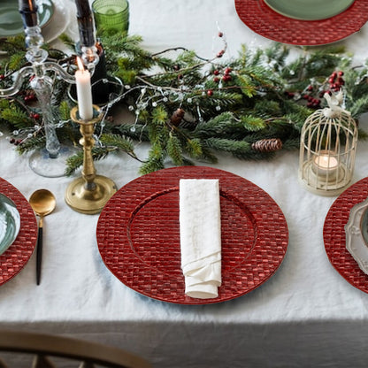 Set of Four 33cm Dia Pandanus Red Charger Plates