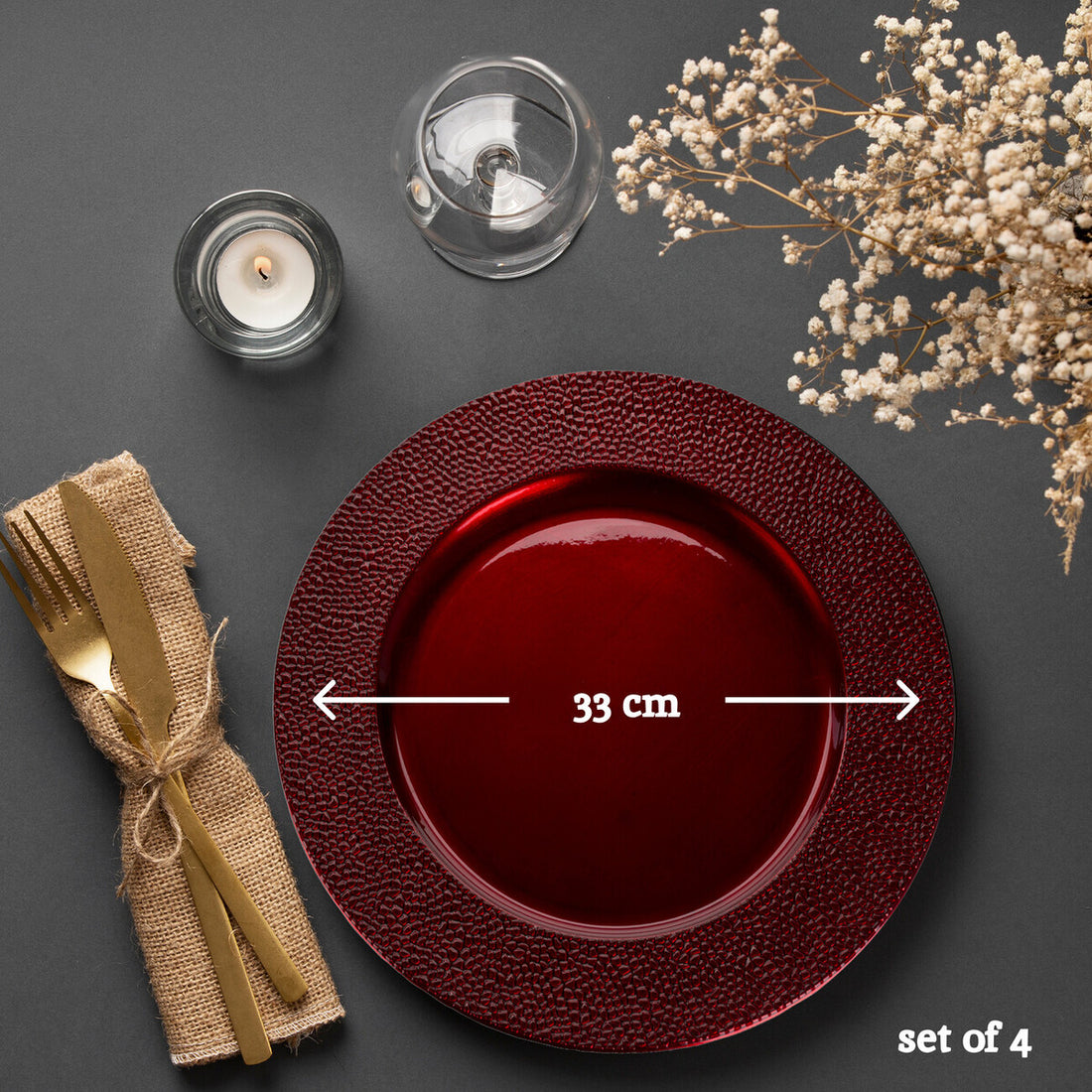 Set of Four 33cm Paxton Red Pebble Effect Charger Plates - Image 7