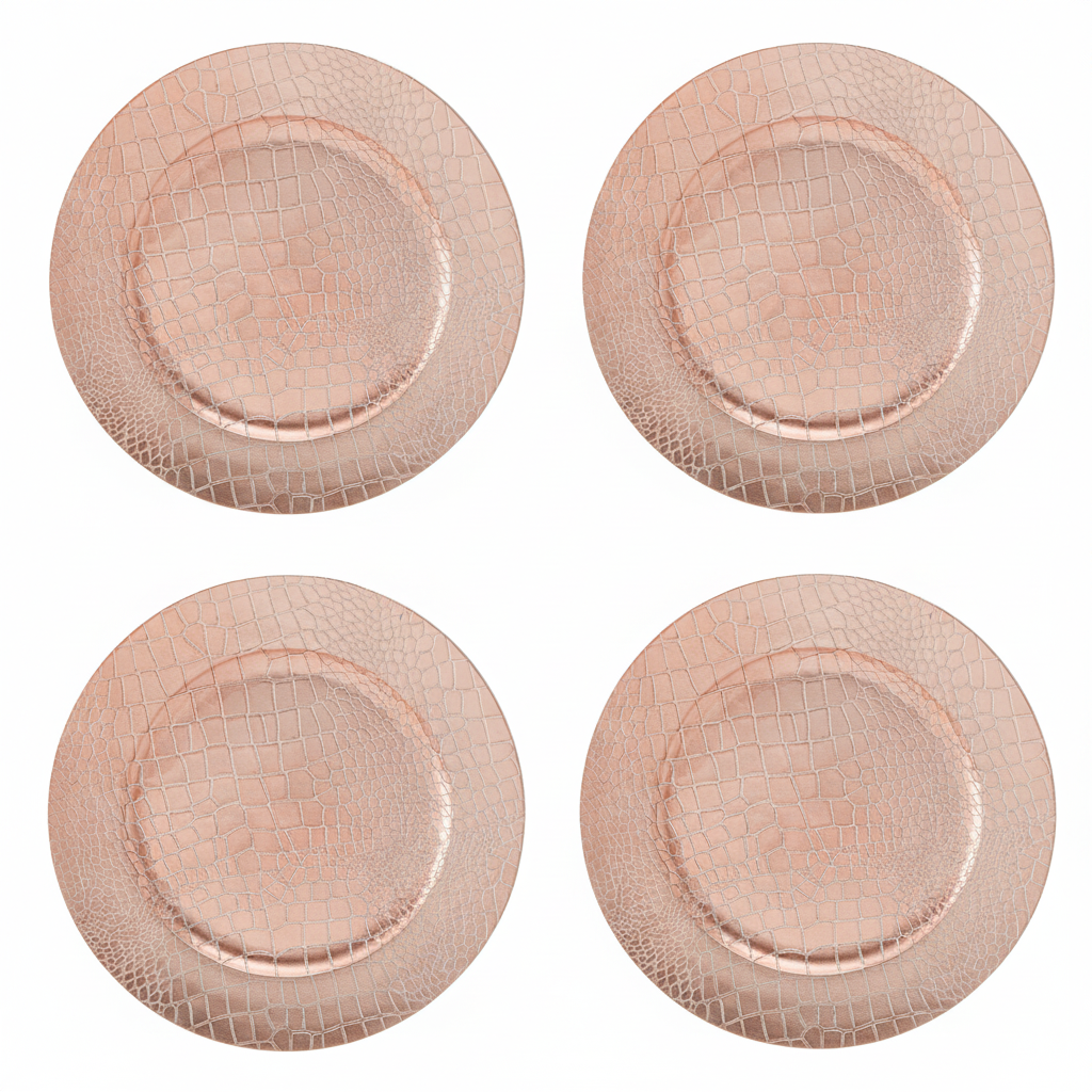 Set of Four 33cm Dia Rose Gold Crocodile Effect Charger Plates