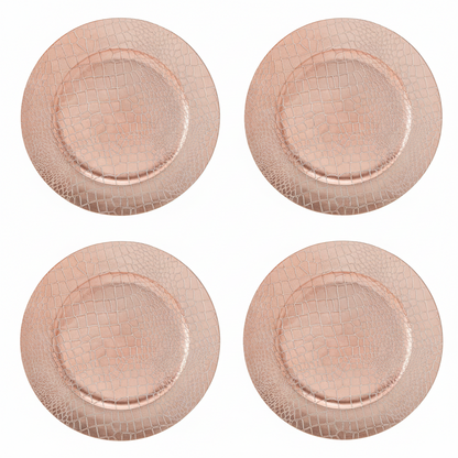 Set of Four 33cm Dia Rose Gold Crocodile Effect Charger Plates