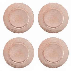 Set of Four 33cm Dia Rose Gold Crocodile Effect Charger Plates