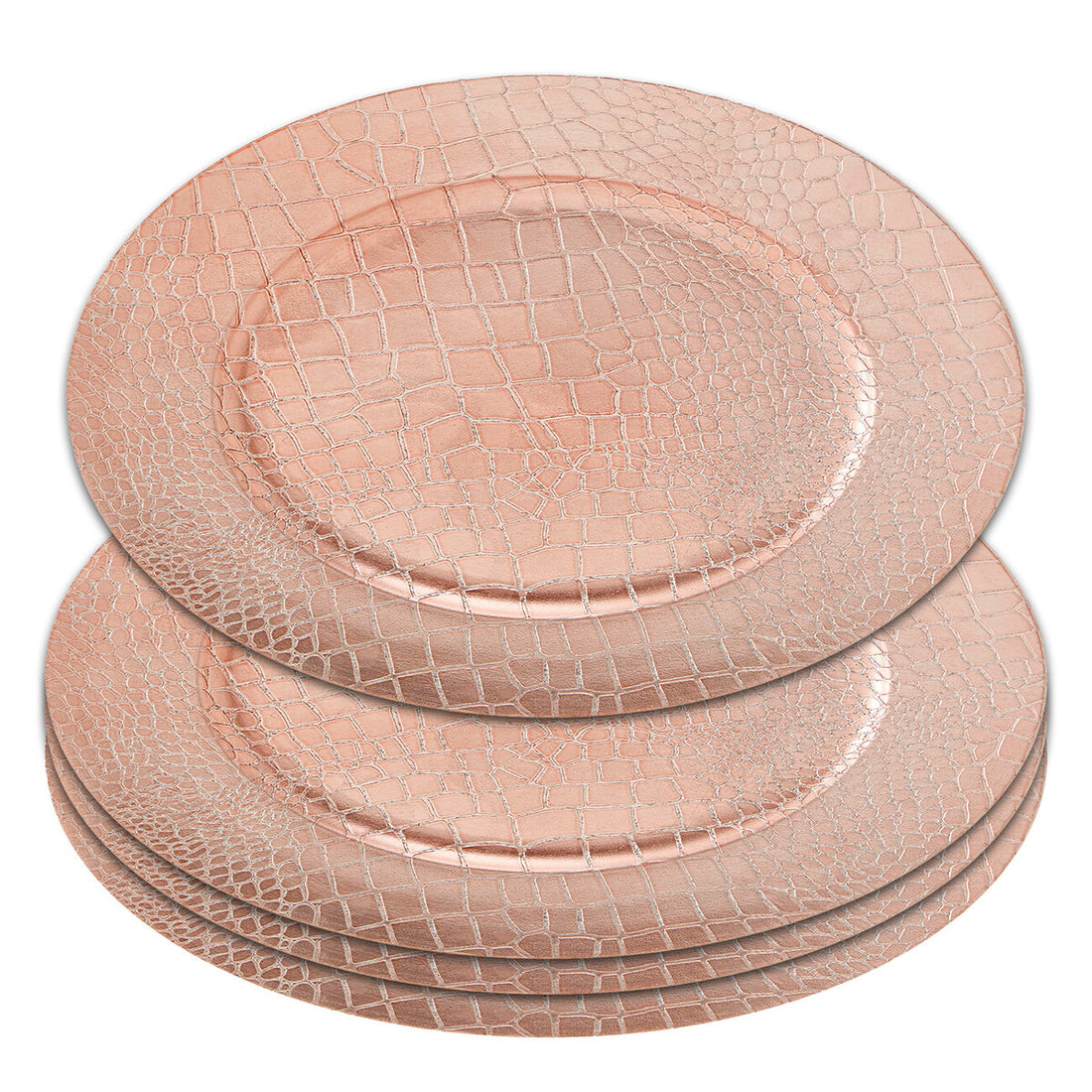 Set of Four 33cm Dia Rose Gold Crocodile Effect Charger Plates - Image 7