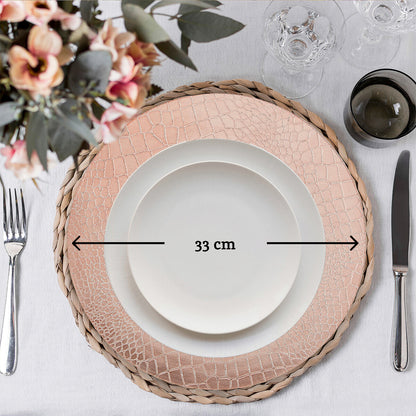Set of Four 33cm Dia Rose Gold Crocodile Effect Charger Plates