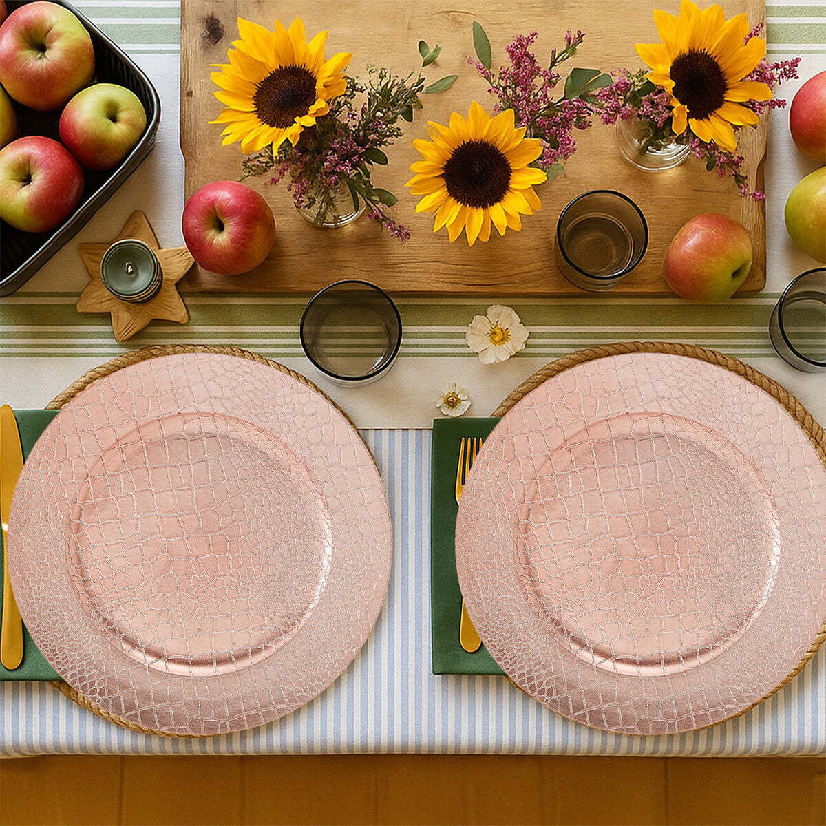 Set of Four 33cm Dia Rose Gold Crocodile Effect Charger Plates