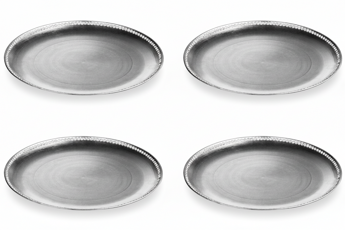 Set of Four 33cm Dia Radiance Silver Decorative Chargers