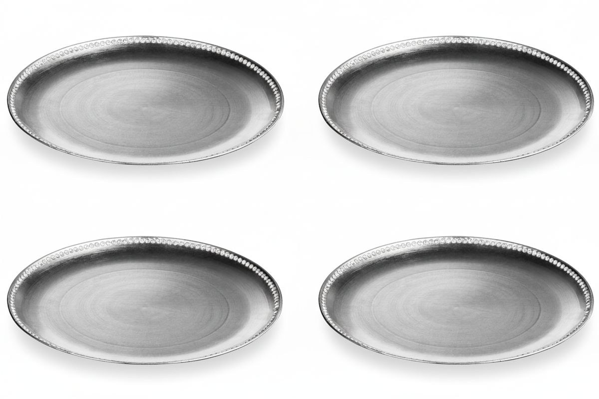 Set of Four 33cm Dia Radiance Silver Decorative Chargers