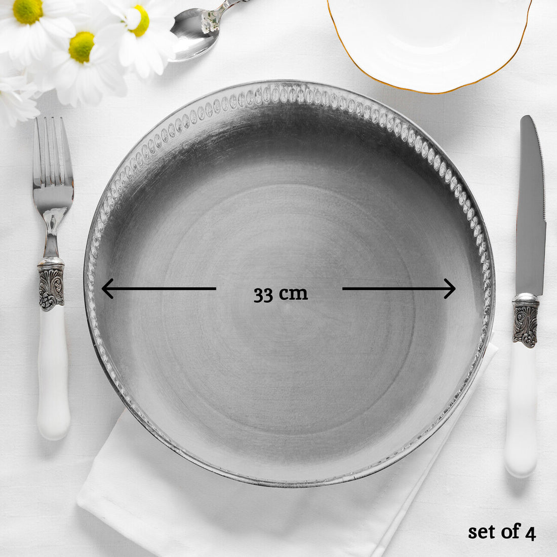 Set of Four 33cm Dia Radiance Silver Decorative Chargers - Image 7