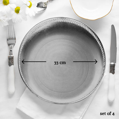 Set of Four 33cm Dia Radiance Silver Decorative Chargers