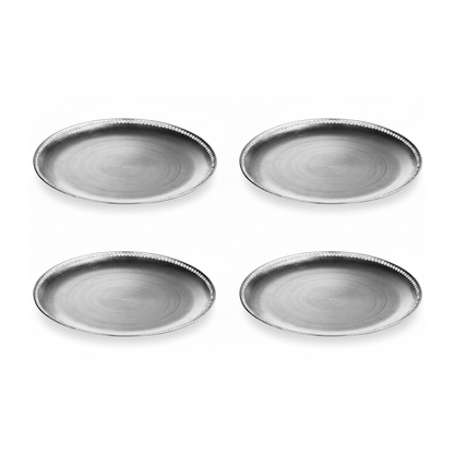 Set of Four 33cm Dia Flat Style Silver Decorative Charger Plates