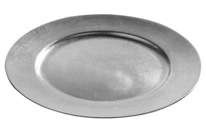 Set of Four 33cm Dia Flat Style Silver Decorative Charger Plates