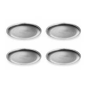 Set of Four 33cm Dia Flat Style Silver Decorative Charger Plates